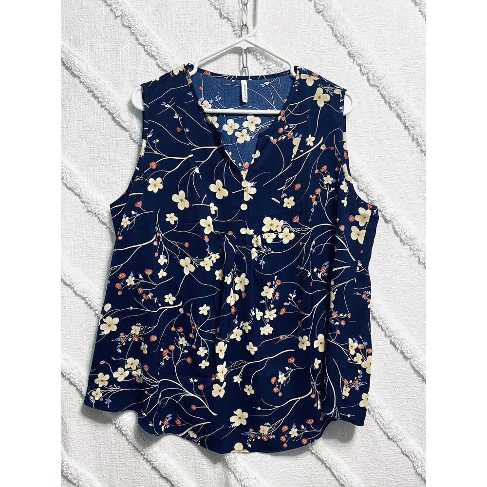 Aligaduo Summer Women’s V-neck Tunic Shirt Navy Floral 2XL